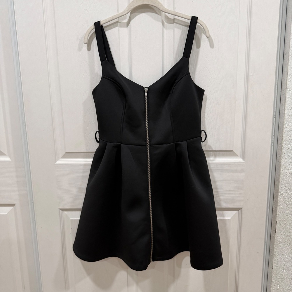 AS by DF Black Front Zip Fit Flare Mini Dress Size S Adjustable Straps no belt